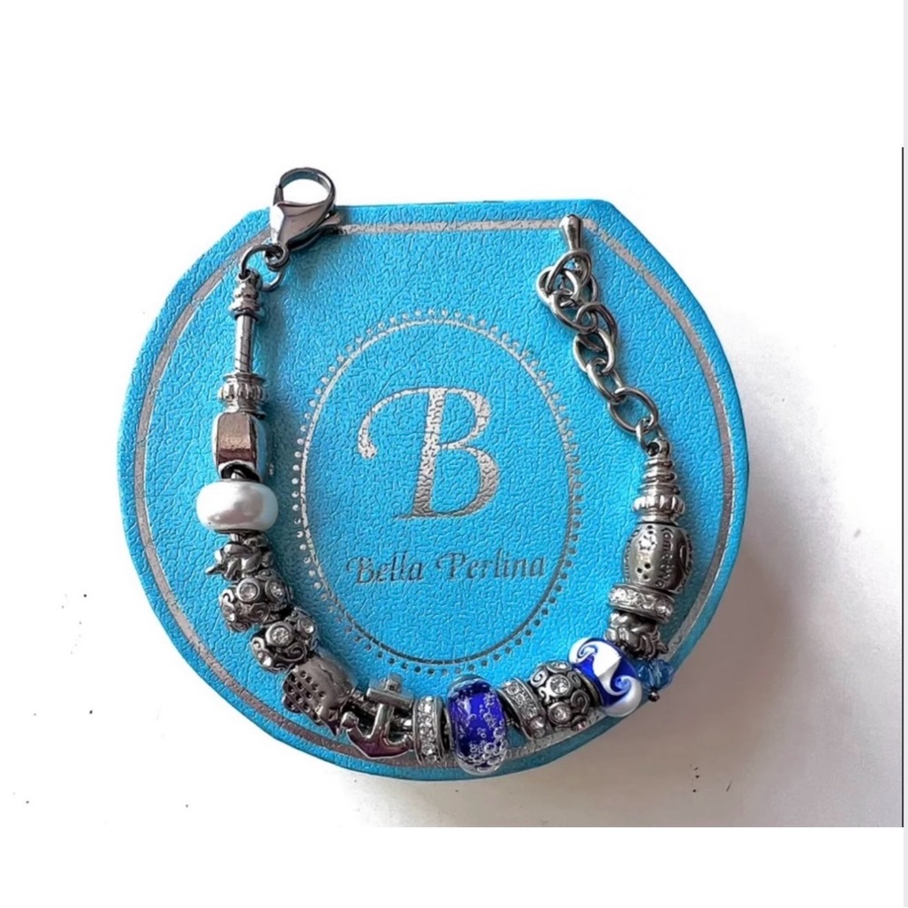 🎁 European Beads Bracelet – Blue Murano Travel & Love Theme – Treasure Hunt Gift